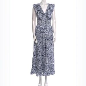 Caroline Constas Ruffle White Blue Patterned Maxi Dress size Small S NWOT